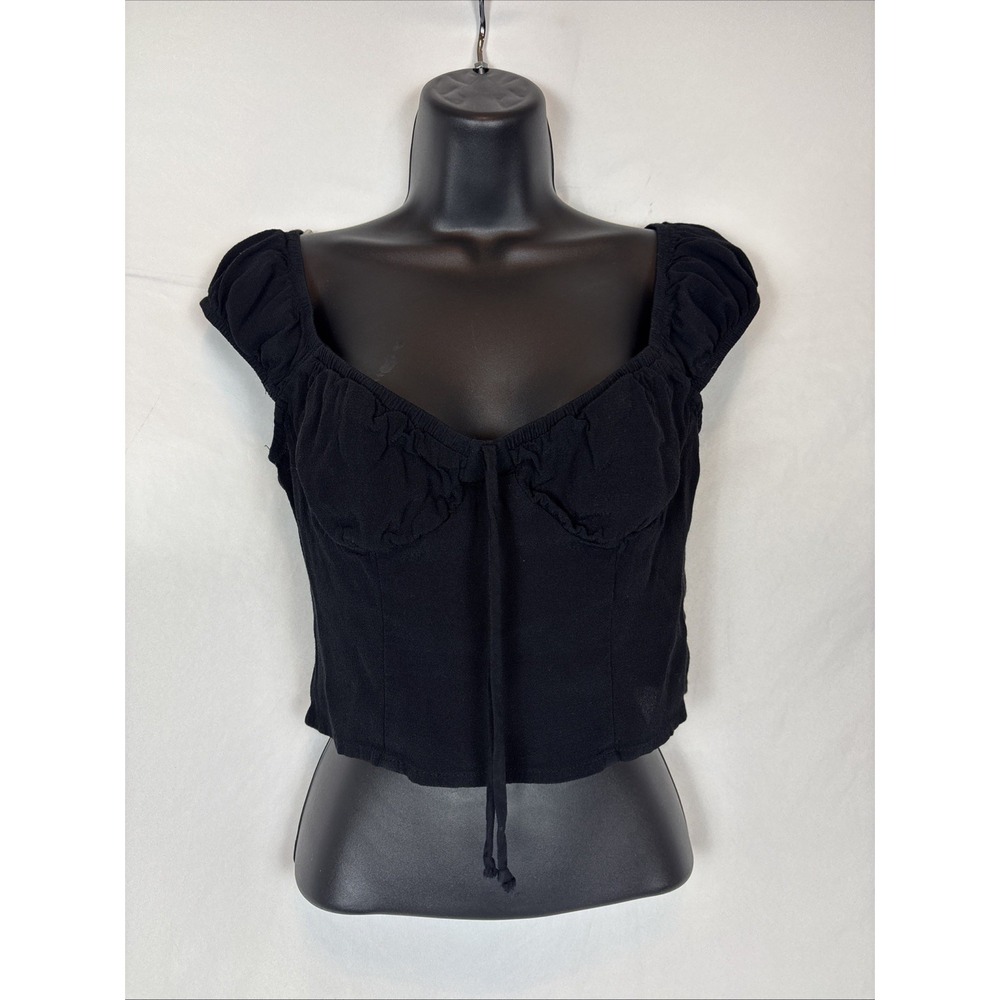 Wild Fable Black Loose Fit Sleeveless Cropped Tank Top Women's S Sexy Drawstring